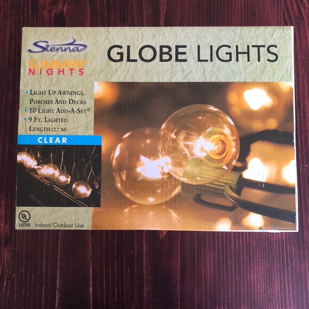 New in Box Glass Globe Lights Indoor Outdoor Decor